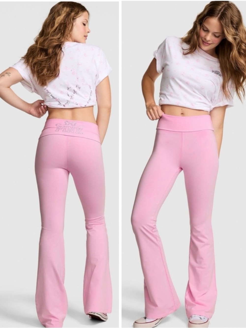 🎀🍭PINK x LoveShackFancy Foldover Flare Leggings Pink Lollipop Coquette Girl XL
